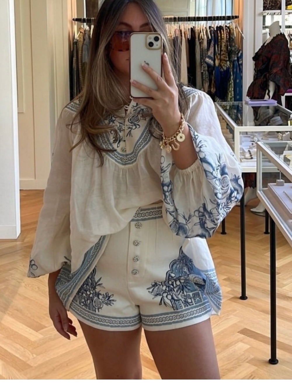 ALÉMAIS Villa Romantica Blouse Cream Blue NWOT Size 6 - Picture 4 of 16